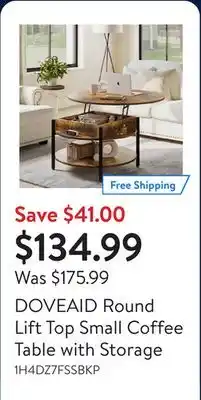 Walmart DOVEAID Round Lift Top Small Coffee Table with Storage offer