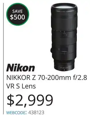 Vistek NIKON NIKKOR Z 70-200mm f/2.8 VR S Lens offer