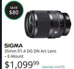 Vistek SIGMA 35mm f/1.4 DG DN Art Lens-E-Mount offer