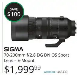 Vistek SIGMA 70-200mm f/2.8 DG DN OS Sport Lens-E-Mount offer