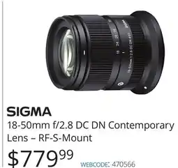 Vistek SIGMA 18-50mm f/2.8 DC DN Contemporary Lens – RF-S-Mount offer