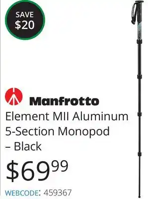 Vistek Manfrotto Element MII Aluminum 5-Section Monopod-Black offer