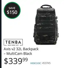 Vistek TENBA Axis v2 32L Backpack – MultiCam Black offer