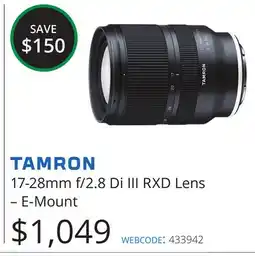 Vistek Tamron 17-28mm f/2.8 Di III RXD Lens – E-Mount offer