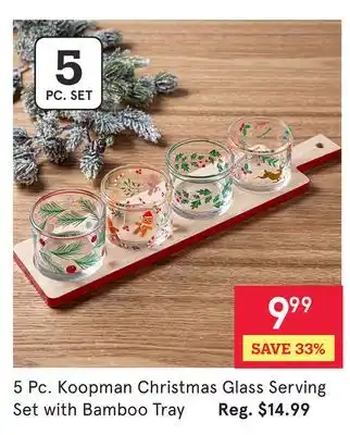 Kitchen Stuff Plus 5 Pc. Koopman Christmas Glass Serving Set with Bamboo Tray offer