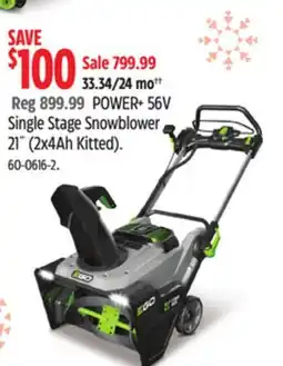 Canadian Tire EGO Single Stage Snowblower 21˝ (2x4Ah Kitted) offer