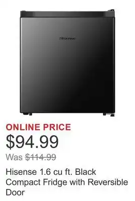 Costco Hisense 1.6 cu ft. Black Compact Fridge with Reversible Door offer