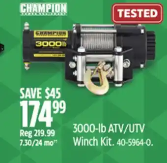 Canadian Tire Champion Power Equipment 3000-lb ATV/UTV Winch Kit offer
