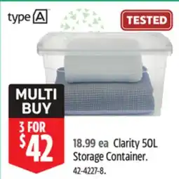 Canadian Tire TYPE A Clarity 50L Storage Container offer