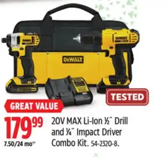 Canadian Tire 20V MAX Li-Ion 1⁄2˝ Drill and 1⁄4˝ Impact Driver Combo Kit offer