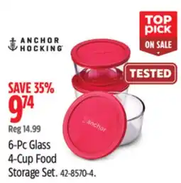 Canadian Tire Anchor Hocking 6-Pc Glass 4-Cup Food Storage Set offer