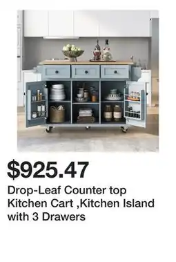 Bed Bath & Beyond Drop-Leaf Counter top Kitchen Cart ,Kitchen Island with 3 Drawers offer