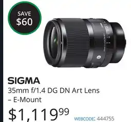 Vistek SIGMA 35mm f/1.4 DG DN Art Lens-E-Mount offer