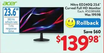 Walmart Acer Nitro ED240Q 23.6 Curved Full HD Monitor offer