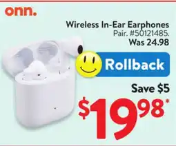 Walmart Onn Wireless In-Ear Earphones offer