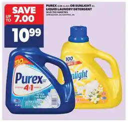 Real Canadian Superstore PUREX 4.08-4.43 L OR SUNLIGHT 4 L LIQUID LAUNDRY DETERGENT offer