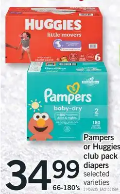 Fortinos PAMPERS OR HUGGIES CLUB PACK DIAPERS, 66-180's offer