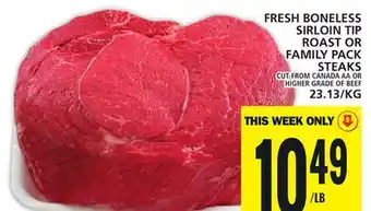 Food Basics FRESH BONELESS SIRLOIN TIP ROAST OR FAMILY PACK STEAKS offer