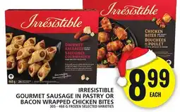 Food Basics IRRESISTIBLE GOURMET SAUSAGE IN PASTRY OR BACON WRAPPED CHICKEN BITES offer