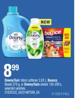 Loblaws DOWNY/GAIN FABRIC SOFTENER, 2.63L, BOUNCE, BEADS, 379G, OR DOWNY/GAIN SHEETS, 120-200'S offer