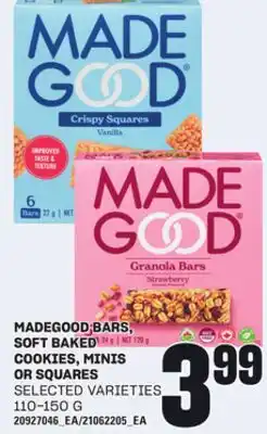 Loblaws MADEGOOD BARS, SOFT BAKED COOKIES, MINIS OR SQUARES 110-150G offer