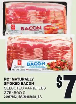 Loblaws PC NATURALLY SMOKED BACON, 375-500G offer