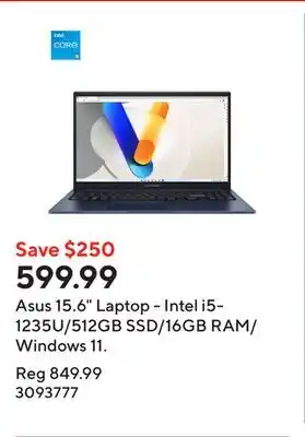 Staples Asus 15.6 Laptop - Intel i5-1235U/512GB SSD/16GB RAM/Windows 11 offer