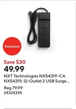 Staples NXT Technologies NX54319-CA NX54319, 12-Outlet 2 USB Surge Protector, 8ft, 3900 Joules, Black offer