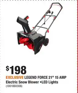 Home Depot EXCLUSIVE LEGEND FORCE 21 15 AMP Electric Snow Blower •LED Lights offer