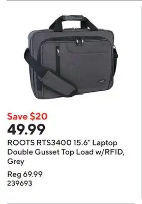 Staples ROOTS RTS3400 15.6 Laptop Double Gusset Top Load w/RFID, Grey offer