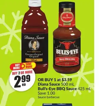 FreshCo Diana Sauce 500 mL Bull's-Eye BBQ Sauce 425 mL offer