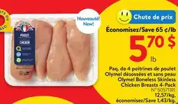 Walmart Olymel Boneless Skinless Chicken Breasts 4-Pack offer