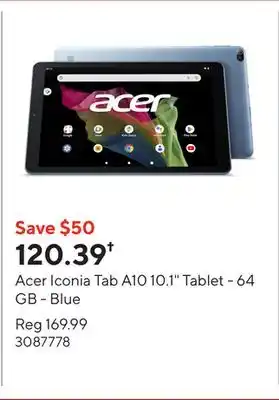 Staples Acer Iconia Tab A10 10.1 Tablet - 64 GB - Blue offer