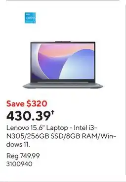 Staples Lenovo 15.6 Laptop - Intel i3-N305/256GB SSD/8GB RAM/Windows 11 offer