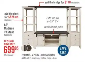 The Brick Madison 60 Rustic TV Stand with Storage and Cable Management for TVs up to 65- White offer