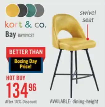 The Brick Kort & Co. Bay Counter-Height Stool with Swivel Seat, Vegan Leather Fabric, Metal - Mustard offer