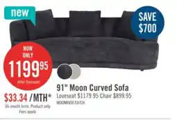 The Brick Moon 91 Wooly Raven Black Fabric Curved Sofa with Accent Pillows offer