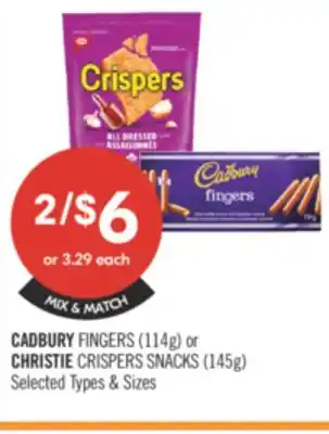 Shoppers Drug Mart CADBURY FINGERS (114g) OR CHRISTIE CRISPERS SNACKS (145g) offer