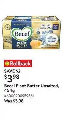 Walmart Becel Plant Butter Unsalted, 454g offer