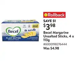 Walmart Becel Margarine Unsalted Sticks, 4 x 113g offer