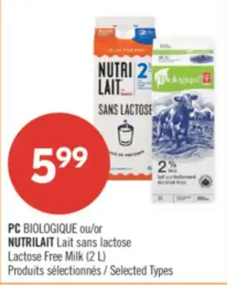 Pharmaprix PC BIOLOGIQUE or NUTRILAIT Lait sans lactose Lactose Free Milk (2 L) offer