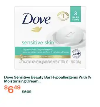 Voilà Dove Sensitive Beauty Bar Hypoallergenic With ¼ Moisturizing Cream 3 x 106 g offer