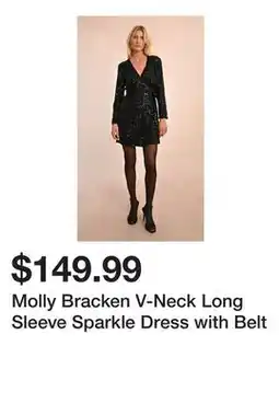 TSC Stores Molly Bracken V-Neck Long Sleeve Sparkle Dress with Belt offer