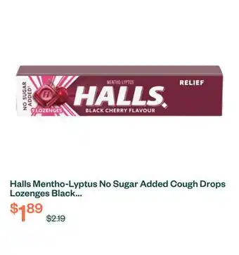 Voilà Halls Mentho-Lyptus No Sugar Added Cough Drops Lozenges Black Cherry 9 Count offer