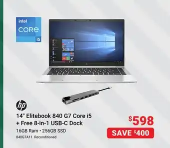 Visions Electronics HP 14 Elitebook 840 G7 Core i5 + Free 8-in-1 USB-C Dock offer