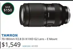 Vistek TAMRON 70-180mm f/2.8 Di III VXD G2 Lens-E Mount offer