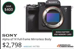 Vistek SONY Alpha α7 IV Full-frame Mirrorless Body offer