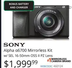 Vistek SONY Alpha α6700 Mirrorless Kit w/SEL 16-50mm OSS II PZ Lens offer