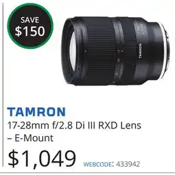 Vistek TAMRON 17-28mm f/2.8 Di III RXD Lens-E-Mount offer