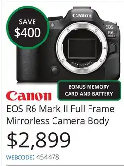 Vistek canon EOS R6 Mark II Full Frame Mirrorless Camera Body offer